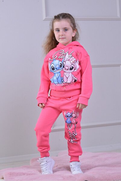 LİLLYPİCCA Girl's 3-Thread Sh Fleece-Lined Set Patterned Sweatshirt and Elastic Leg Pants