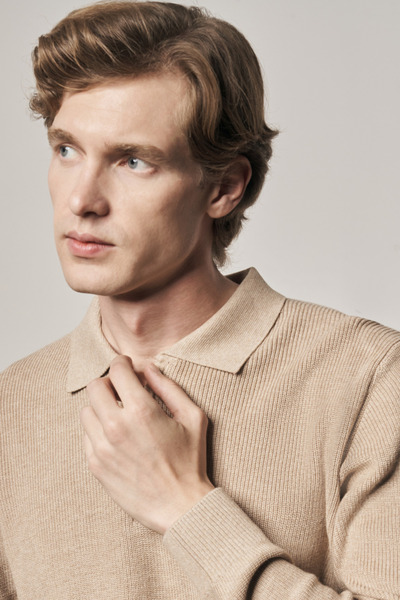 İmza Dark Beige Zippered Polo Neck Long Sleeve Pocketless Comfort Fit Casual Cotton Knitwear Sweater 1012255202