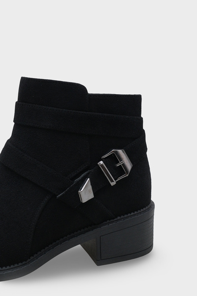 LOJO Kadın Kemer Tokalı Yandan Fermuarlı Günlük Bot Jenya Siyah Süet