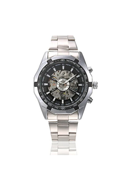 T-WINNER Ceas mecanic automat argintiu la modă clasică