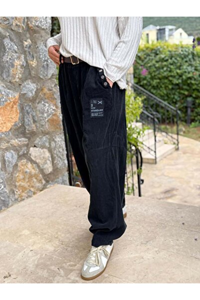 Punta Otantik LS2203 İtalyan Kemerli Kadife Pantolon Siyah