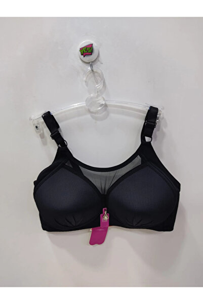 F.K Fk Fk Lace Front Ribbed Unpadded and Wire Free Bra-Black