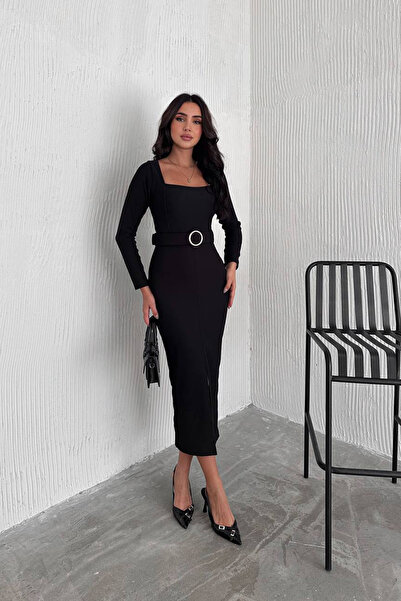 Neşeli Butik γυναικείο φόρεμα με τετράγωνο λαιμόκοψη με λεπτομέρεια με σχισμή...