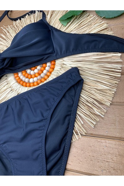 VAJESTO Kadın Siyah Likralı Esnek Boyundan Bağlama İpli Şık Kaliteli Hafif Dolgulu Bikini Takım