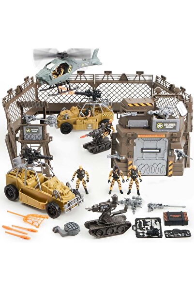 KidProtect Set Militar Jucarie Copii War Max, Sunete, Lumini, Lansator Rachete, Fort Aparare,40Piese