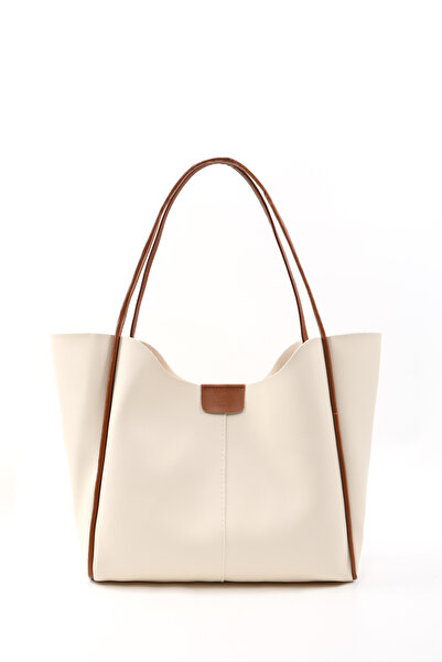 SHAKA Κρεμ - Taba Shk76 Γυναικεία τσάντα χειρός και ώμου μεγάλου μεγέθους με ...