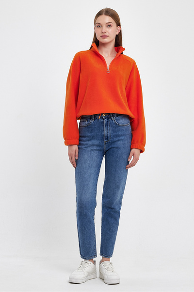 Superlife سترة نسائية مريحة من الصوف سوفتيك بسحاب نصفي spr24pwk99