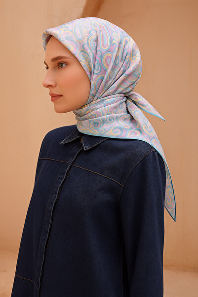 Belli Eșarfă din mătase pură Tivil 4222 - 50 model abstract albastru deschis