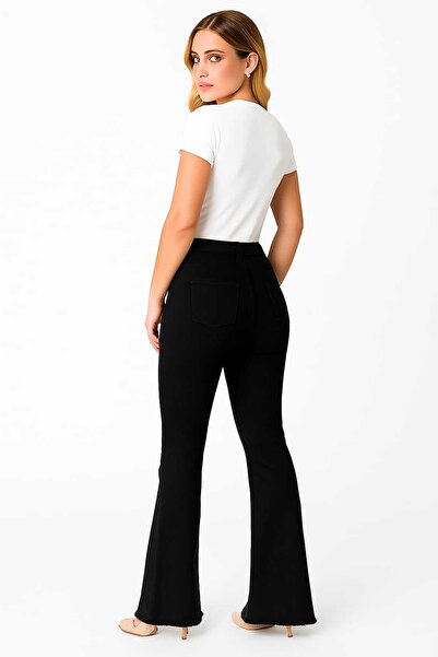 Şans Women's Plus Size Black, Front Back Cup Stitching Detail, Dirty Stitching Spanish Leg Jeans 65N39171