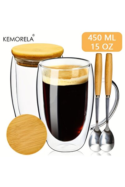 Choice 301-400ml 2PCS 450ML 2PCS Transparent Double Layer Glass Cup With Wood...