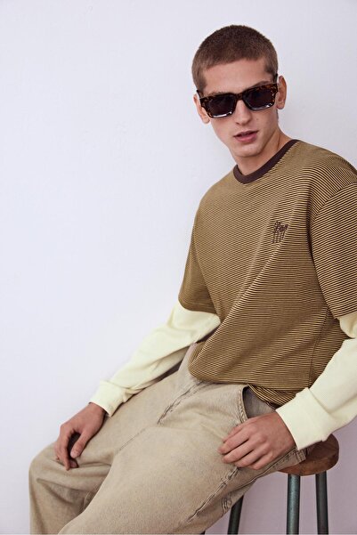 Pull & Bear Çift Kollu Çizgili Tişört