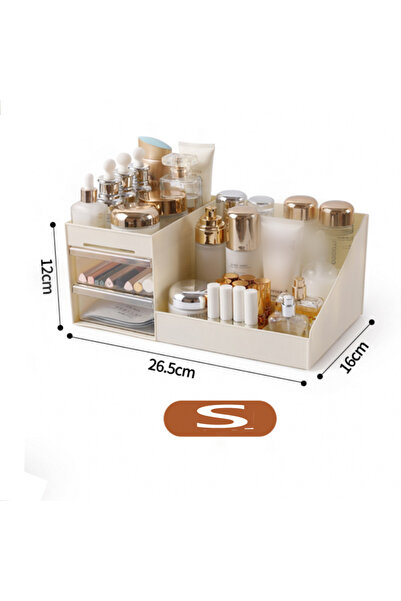 Choice علبة عرض مستحضرات تجميل S(A02) بيج، صندوق تخزين مكتبي مع أدراج شفافة، سعة كبيرة، أدوات تجميل B