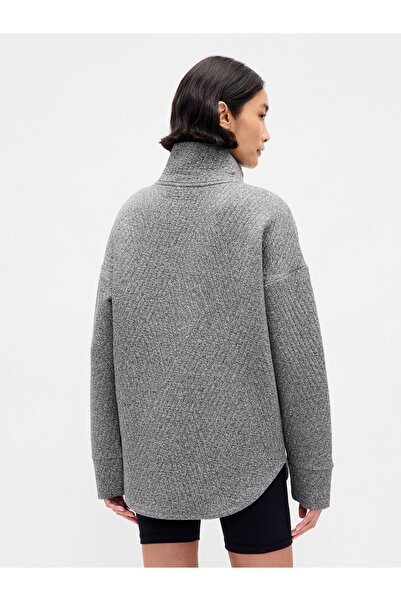 GAP Kadın Gri GapFit Quilted Jacquard Pullover Spor Üst