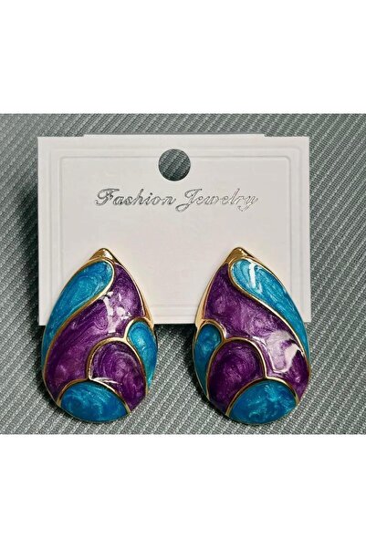 julee.co Vintage Mor ve Mavi Mineli Damla Küpe(3,3x2,2cm)