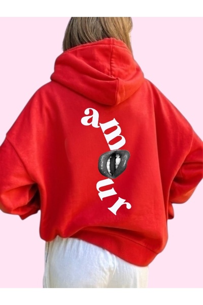 ArtYus Unisex Amour Lip Color Custom Printed Cotton Oversize Hooded Sweatshirt
