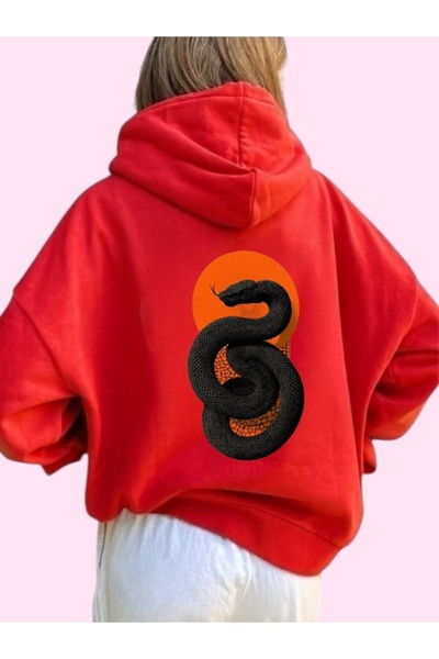 ArtYus Unisex Black Snake Colorful Custom Printed Cotton Oversize Hooded Sweatshirt