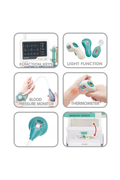 Generic مجموعة ألعاب طبيب صغير للجنسين، محاكاة تخطيط كهربية القلب بالأشعة السينية، عربة أدوات طبية