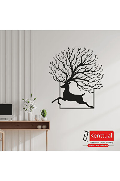KENT Ağaç Boynuzlu Geyik Metal Duvar Dekoru-70x79 cm