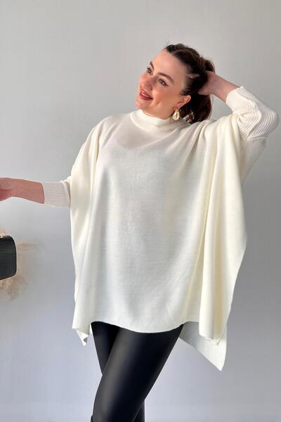 MaziButik Knitwear Poncho Ecru