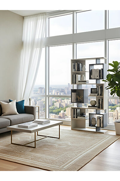 Free Home Premium MDF Ürün Modern Tasarım Labirent Kitaplık | Geometrik Dekoratif Salon Raf Ünitesi