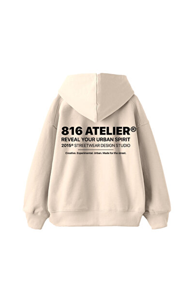 Sekizbiraltı 816 ATELIER ®   Hanorac oversize unisex bej cu imprimeu
