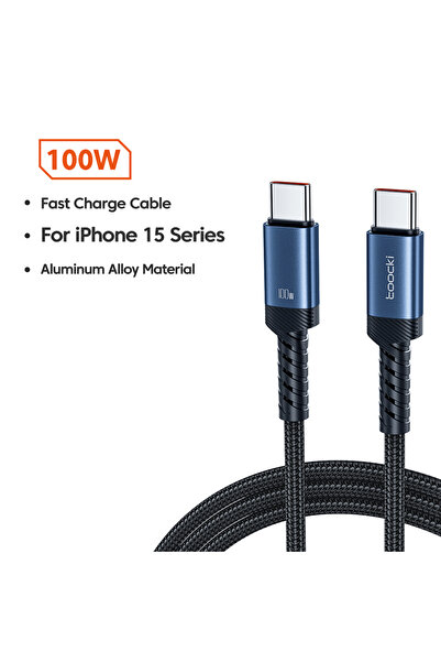 Toocki كابل 2 متر 100 واط أزرق من النوع C إلى النوع C شاحن سريع 100 واط PD كابل USB C إلى USB C لـ P