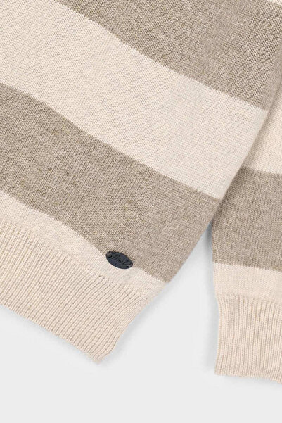 MAYORAL Erkek Çocuk Yün Karışımlı Polo Yaka Çizgili Triko Kazak - Kahverengi