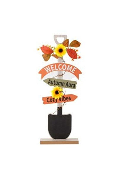 OEMN Wooden Decoration Shovel with Autumn Leaves Messages Flowers 23 x 8 x 65 cm