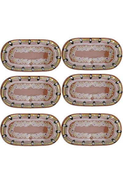 Culinaro Set of 6 oval ceramic serving plates, traditional style 26cm, with decoration