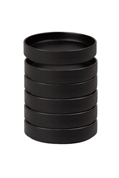 Culinaro Set 6 Farfurii ceramice adance cu margine BLACK CERAMIC Stackable, D...