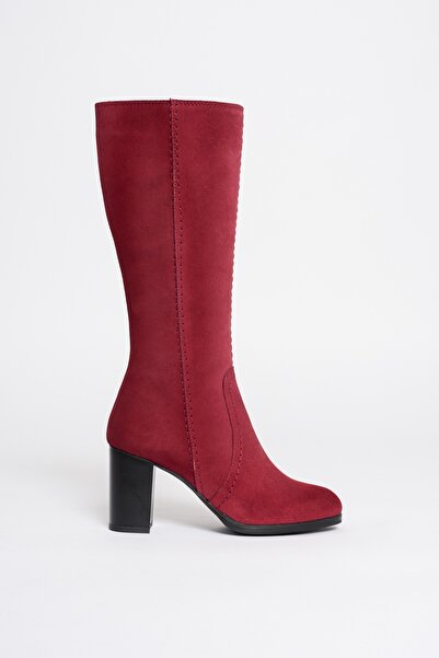 ANALİN SHOES Dámské semišové boty na podpatku z pravé kůže - klaret červená