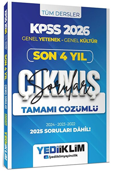 Yediiklim Yayınları 2026 KPSS Genel Yetenek Genel Kültür Son 4 Yıl Tamamı Çöz...