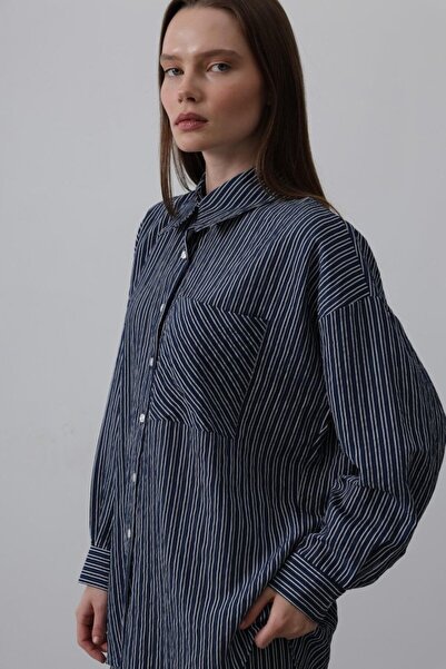 Asil Acar Home Striped Pocket Detailed Oversize Suit - Navy Blue