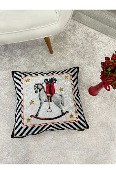 Brillant Açık Gri Renk At Desenli Kırlent Kılıfı 45x45