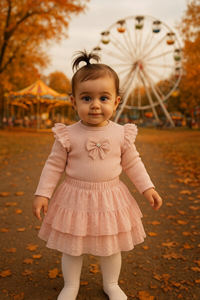 İME TİCARET Kız Bebek Çocuk Fırfırlı Kat Kat Etek Bluz 2'li Alt Üst Takım Gün...