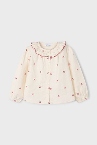 MAYORAL Момичешка блуза с редовна кройка и детайлен набразден яка - кремава