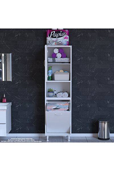 Modilayn SÖKE ŞİLE 45 x 160 x 32,5 cm 3 Raflı 1 Kapaklı Kirli Çamaşır Bölmeli Banyo Dolabı