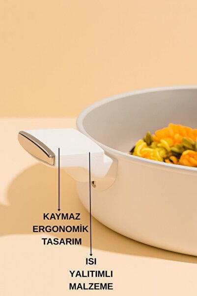 İLİVA 7 Parça Krem Seramik Kaplamalı Tencere Seti