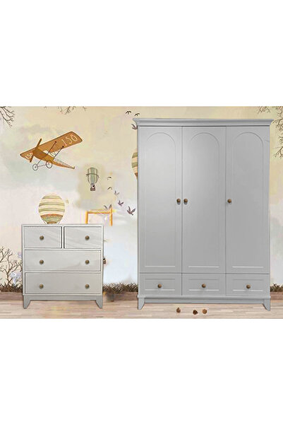 Koza %100 MDF Oslo 3 Kapılı Bebek&Çocuk Dolap & %100 MDF Bonnie 4 Çekmeceli Ş...