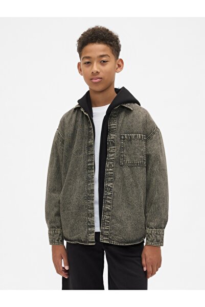 GAP Erkek Çocuk Koyu Gri Denim Gömlek