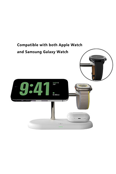 Choice حامل شاحن لاسلكي 3 في 1 T256-White لأجهزة iPhone 12/13/14/15/16/17 محط...