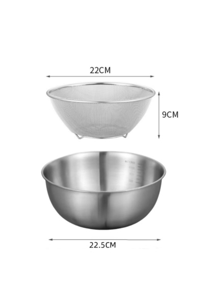 Choice L and Drain Basket 1-3 Stainless Steel Bowl Set with Scale for Cooking Baking Food Storage Large Ca