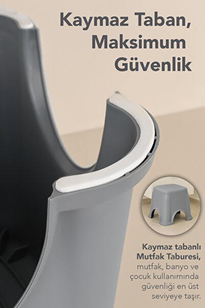Meleni Home Kaymaz Banyo Taburesi - Kaydırmaz Tabanlı Çok Amaçlı Tabure 250 Kg Taşıma Kapasiteli Gri
