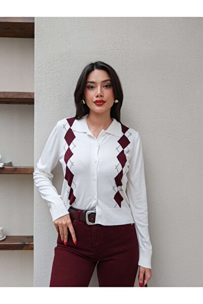 ESRAHELVACI Polo Yaka Baklava Desen Hırka