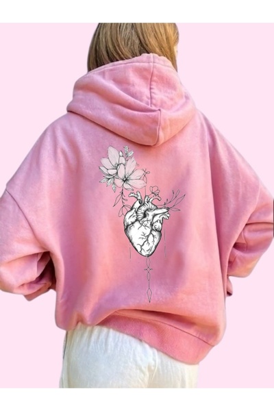 ArtYus Unisex Heart Flower Colorful Custom Printed Cotton Oversize Hooded Sweatshirt