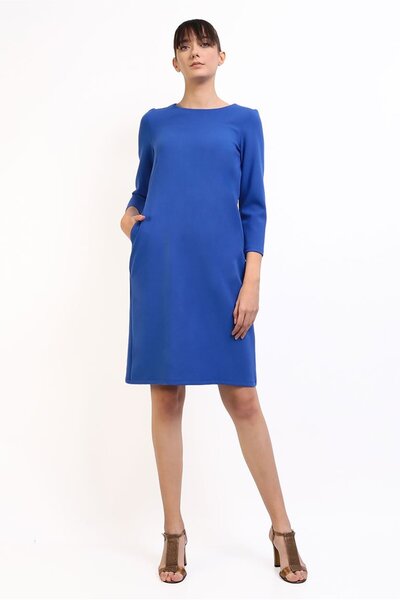 Couture de Marie Rochie dreaptă damă albastră cu mânecă 3/4 și buzunare – Wish