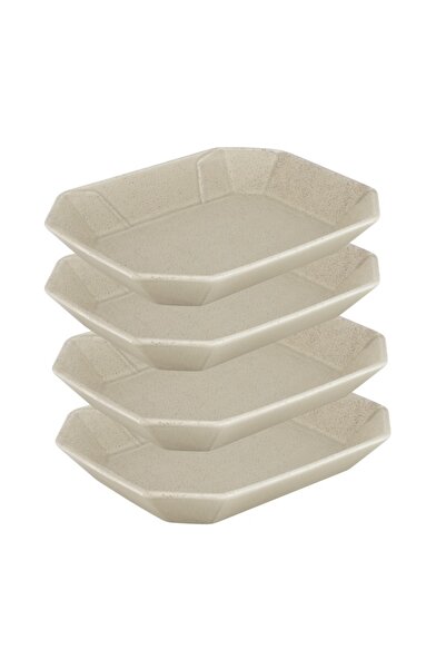 Culinaro Set of 4 ceramic serving plates STREET FOOD CREAM, 22.3x17.3xh3.6cm