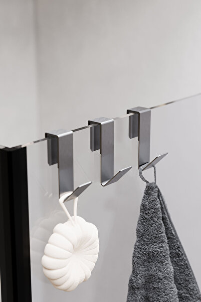 Zift Unique Paslanmaz Çelik İnoks Havlu Askısı,Duşakabin Camına Özel Asklık,Banyo Duşakabin Askı 3 Adet Cam Askı