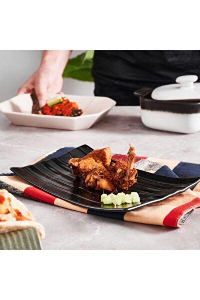 Culinaro Set of 4 ceramic plates, banana leaf type, STREET FOOD BLACK, 23.3x14.7x2.7cm