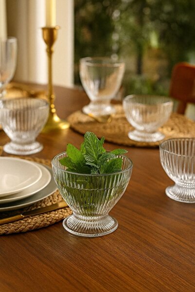 ARVALE Dekoratif Cam Kase Seti 6’lı – Sofranıza Şıklık Katacak Çizgili Desen